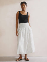 Immaculate Vegan - Albaray Linen Blend Shirred Waist Skirt | Stripe