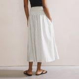 Immaculate Vegan - Albaray Linen Blend Shirred Waist Skirt | Stripe
