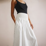 Immaculate Vegan - Albaray Linen Blend Shirred Waist Skirt | Stripe