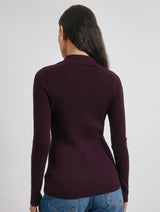 Immaculate Vegan - Albaray Burgundy Rib V Neck Button Top
