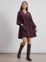 Immaculate Vegan - Albaray Burgundy Short Cord Pocket Dress