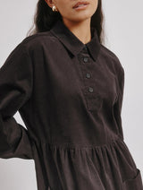 Immaculate Vegan - Albaray Brown Cord Placket Midi Dress