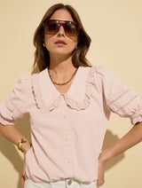 Immaculate Vegan - Baukjen Marti Organic Cotton Broderie Detail Blouse | Powder Pink