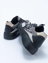 Immaculate Vegan - Prologue Shoes Ida Vegan Leather Platform Leopard Sneakers | Dark Grey