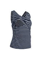 Immaculate Vegan - The Bshirt Nursing Laced Cotton Vest | Navy/White Stripe