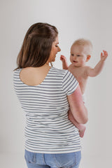 Immaculate Vegan - The Bshirt Nursing short sleeve t-shirt in White/Navy Stripes