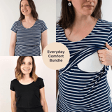 Immaculate Vegan - The Bshirt Bshirt Nursing short sleeve t-shirt Twin Pack- Black & Navy/White Stripe