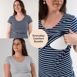 Immaculate Vegan - The Bshirt Bshirt Nursing short sleeve t-shirt Twin Pack- Navy/White Stripes & White/Navy Stripes