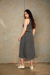 Immaculate Vegan - The Bshirt Bshirt Women's Racer Back Gathered Dress in Black and White Stripes