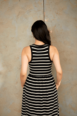Immaculate Vegan - The Bshirt Bshirt Women's Racer Back Gathered Dress in Black and White Stripes