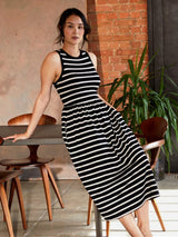 Immaculate Vegan - The Bshirt Racer Viscose Back Gathered Dress | Black & White Stripes