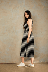 Immaculate Vegan - The Bshirt Bshirt Women's Racer Back Gathered Dress in Black and White Stripes