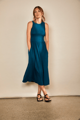 Immaculate Vegan - The Bshirt Bshirt Women's Racer Back Gathered Dress in Teal