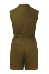 Immaculate Vegan - KOMODO SIENNA - Organic Linen Cotton Playsuit - Khaki