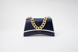 Immaculate Vegan - Eslla Dharma Desserto Cactus Leather Vegan Crossbody With Matte Gold Chain | Navy & White Trim