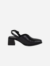 Immaculate Vegan - ə'serdiv The Slingback V Vegan Apple Leather Heeled Mules | Black Black / UK3 / EU36 / US6 / AU5.5