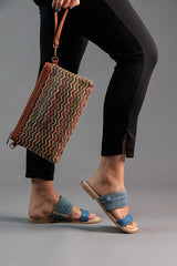 Immaculate Vegan - Lazuli My Flat Rafia Vegan Sandals | Petrol