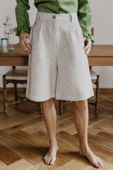 Immaculate Vegan - Laume Linen Palanga Women's Linen Shorts | Multiple Colours Beige Stripes / XS