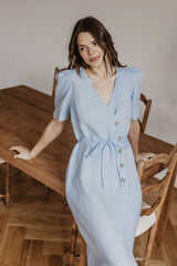 Immaculate Vegan - Laume Linen Smiltyne Women's Linen Dress | Multiple Colours Sky Blue / XS
