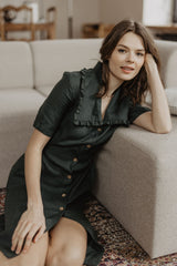 Immaculate Vegan - Laume Linen Melnrage Women's Linen Dress | Multiple Colours Forest Green / XS