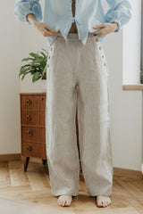 Immaculate Vegan - Laume Linen Klaipeda Women's Linen Trousers | Multiple Colours Beige Stripes / XS