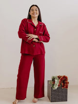 Immaculate Vegan - Laume Linen Pilantis Women's Linen Pyjama Set | Multiple Colours Berry Red / XS