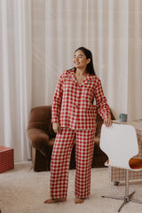 Immaculate Vegan - Laume Linen Pilantis Women's Linen Pyjama Set | Multiple Colours Red Checks / XS