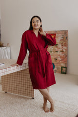 Immaculate Vegan - Laume Linen Delcia Women's Linen Bathrobe | Multiple Colours Berry Red / XS
