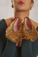 Immaculate Vegan - MOMOC Metal Furry Vegan Ballerinas | Black & Gold