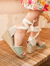 Immaculate Vegan - Minuit sur Terre Azalea Vegan Suede Espadrille Wedge Sandals | Sage