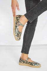 Immaculate Vegan - MOMOC Leopard Vegan Recycled Linen & Jute Manoletinas | Multi