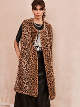 Immaculate Vegan - Issy London Lila Sleeveless Coat Vegan Luxe Leopard Faux Fur Neutral