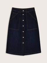 Immaculate Vegan - Baukjen Bobbie Organic Cotton Stretch Denim Midi Skirt | Dark Indigo