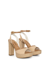 Immaculate Vegan - AGAZI Hola! Vegan Mushroom Leather & Jute Wedge Sandals | Beige