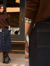 Immaculate Vegan - Baukjen Bobbie Organic Cotton Stretch Denim Midi Skirt | Dark Indigo