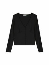 Immaculate Vegan - Baukjen Lison V-Neck Button Through Top | Caviar Black