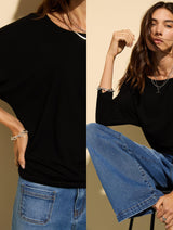 Immaculate Vegan - Baukjen Spenser LENZING™ ECOVERO™ Relaxed Boat Neck Top | Caviar Black