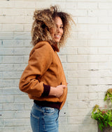 Immaculate Vegan - ASHOKA Paris Blouson femme Vickie camel - suédine doublée de fausse fourrure