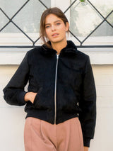 Immaculate Vegan - ASHOKA Paris Blouson femme Vickie noir - suédine doublée de fausse fourrure