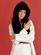 Immaculate Vegan - ASHOKA Paris Écharpe à capuche Suzon en fourrure vegan bleu nuit Unique