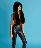 Immaculate Vegan - ASHOKA Paris Écharpe à capuche Suzon en fourrure vegan vert bronze Unique