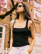 Immaculate Vegan - Baukjen Ellie Square Neck Vest 6 (UK Size 6) / Caviar Black & White Tipping