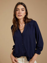 Immaculate Vegan - Baukjen Annie LENZING™ ECOVERO™ Ruffle Collar Blouse | Classic Navy