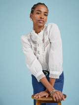 Immaculate Vegan - Baukjen Isamaya Organic Cotton Broderie Detail Blouse | Soft White