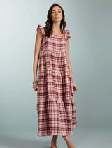 Immaculate Vegan - Baukjen Katie Linen Dress | Burgundy Check