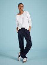 Immaculate Vegan - Baukjen Tippi LENZING™ ECOVERO™ Side Stripe Trousers | Navy & White