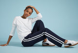 Immaculate Vegan - Baukjen Tippi LENZING™ ECOVERO™ Side Stripe Trousers | Navy & White