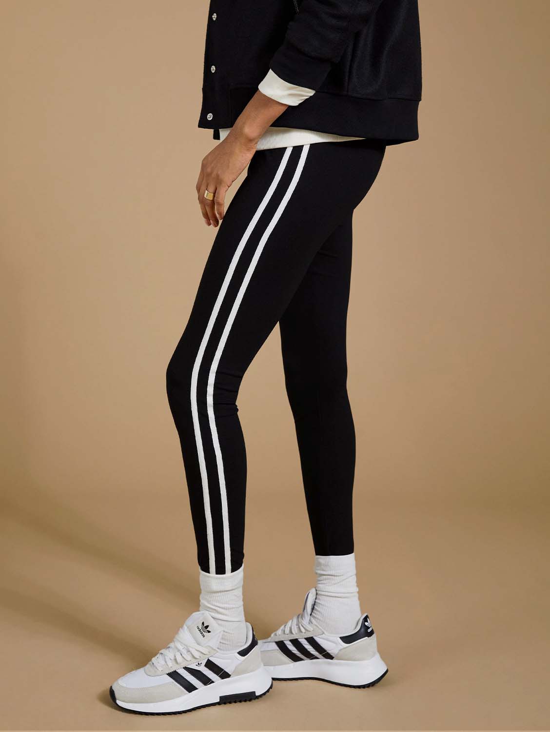 Black leggings with white stripes best sale