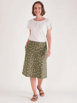 Immaculate Vegan - BIBICO Velma A-line Skirt 16UK / Dot Print Olive