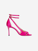 Immaculate Vegan - BIKKOU 9pm Drinks with Friends Vegan Strappy Heels | Fuchsia Recycled Satin UK3 / EU36 / US5